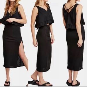 FREE PEOPLE BODY CON SKIRT Thigh High Slit SWING RUFFLE EDGE TOP SZ L